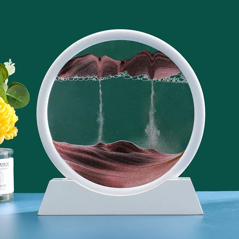 Immagine di arte della sabbia in movimento 3D Vetro rotondo Paesaggio marino profondo Clessidra Sabbie mobili Mestiere che scorre Pittura di sabbia Ufficio Decorazioni per la casa Regalo