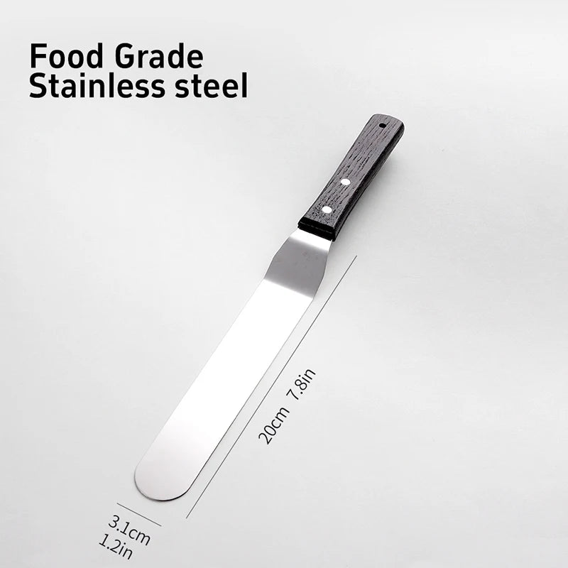 Spatola liscia in acciaio inossidabile con manico in legno per glassa al burro e glassa da cucina Utensili fai da te per torte 4/6/8/10