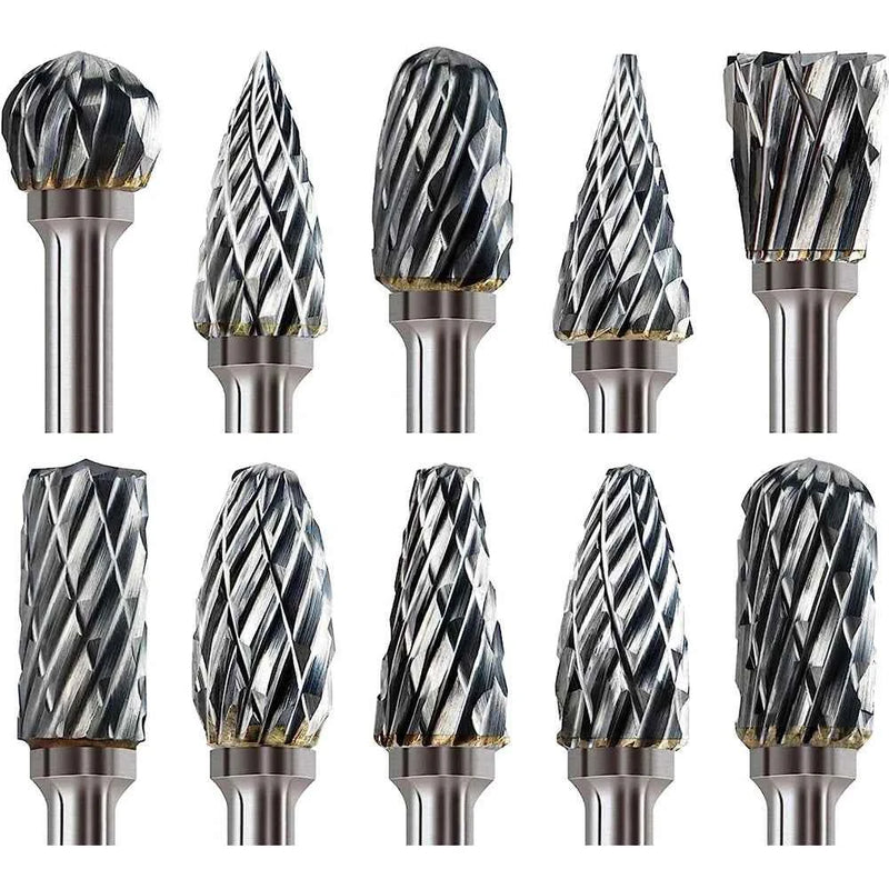 10PCS Set di frese in metallo duro compatibile con Dremel 1/8 "gambo smerigliatrice utensile rotante punte per raspa legno intaglio del metallo rettifica elettrica