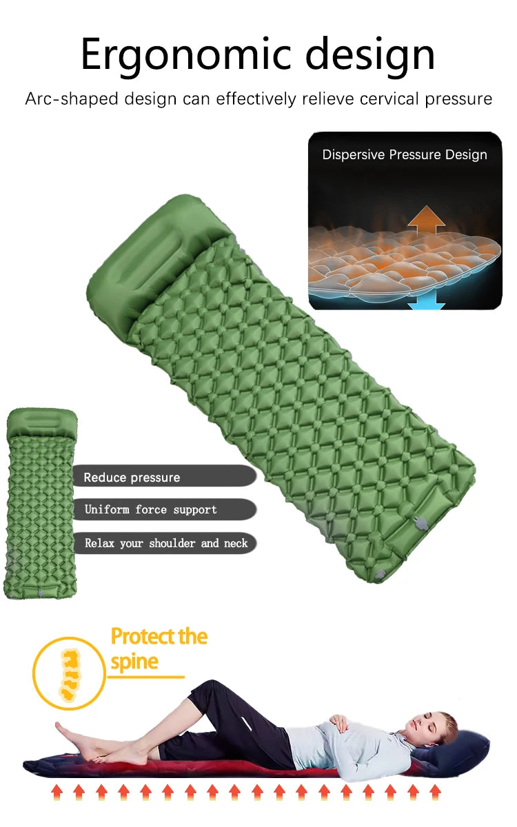 Materassino Gonfiabile da Campeggio Ultralight con Cuscino – Pompa Integrata per Trekking & Outdoor - Campeda