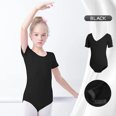 Body per balletto di base ragazze da ballo in cotone ginnastica a maniche - Black 110(height100-105cm) - immagine 8