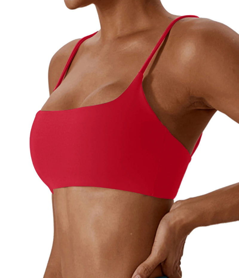 Reggiseno sportivo incrociato sul retro in tessuto super morbido fitness top - Red S - immagine 16
