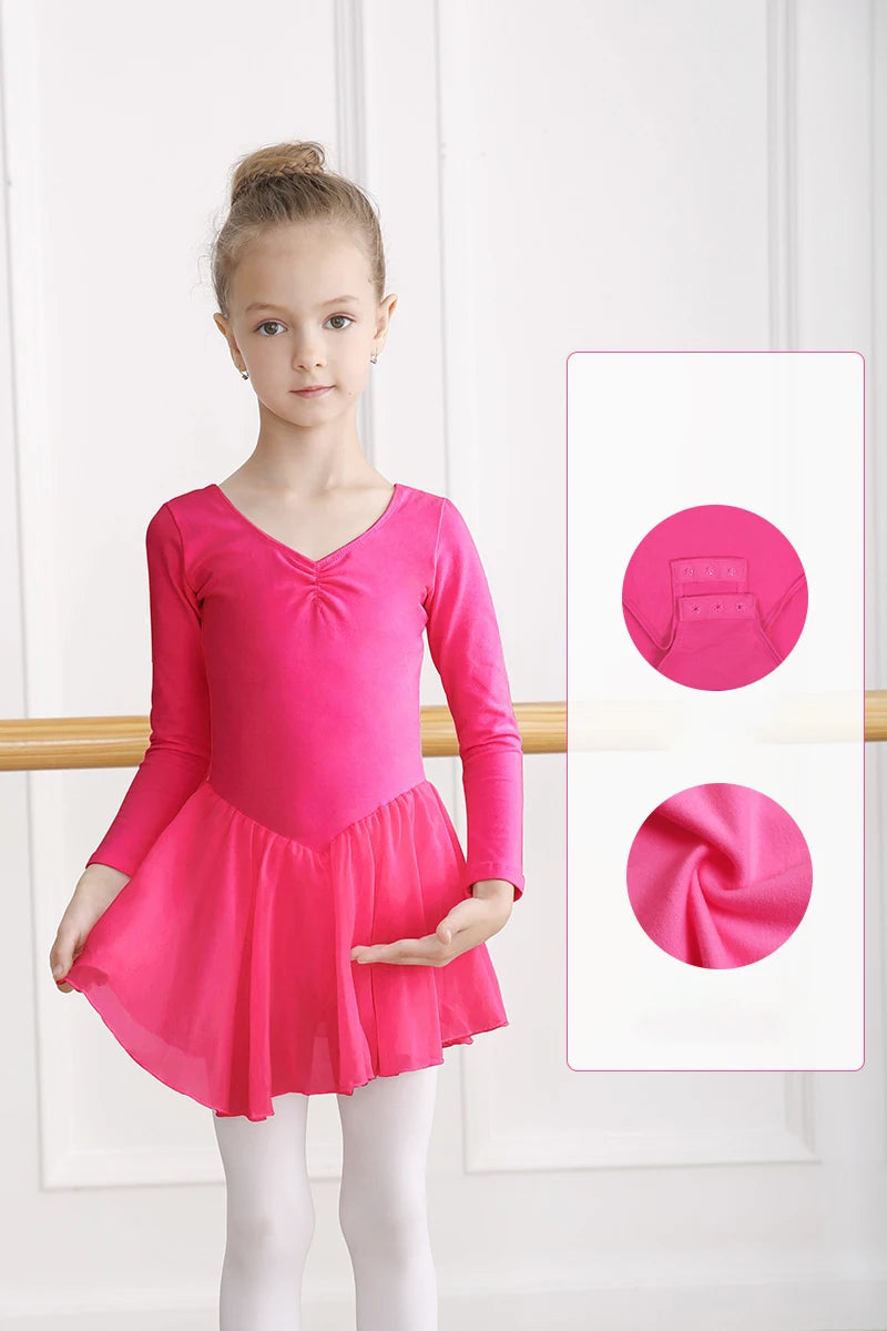 Body Balletto Bambina con Gonna in Chiffon – Abito Danza con Fiocco Elegante
