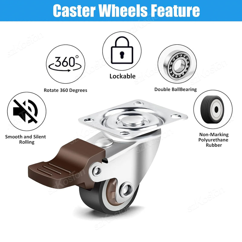 4 pz 1 1.25 1.5 2 Pollici Mobili Caster In Gomma Morbida Ruota - immagine 2