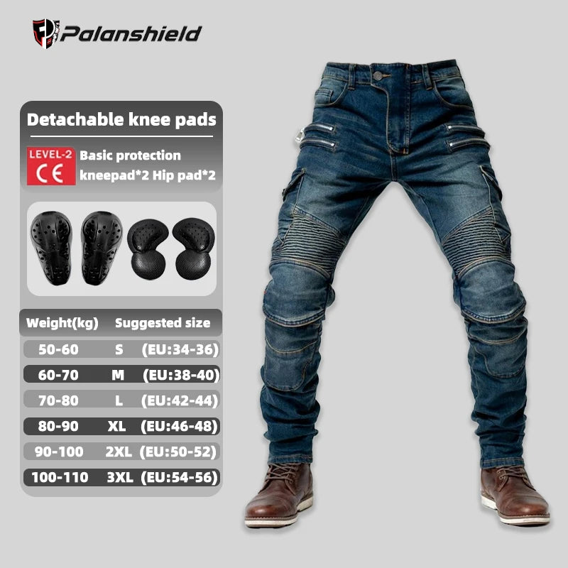 Pantaloni Moto Protettivi con Protezioni – Jeans Motocross Anticaduta con Doppia Cerniera, Pantaloni Riding Unisex 4 Stagioni