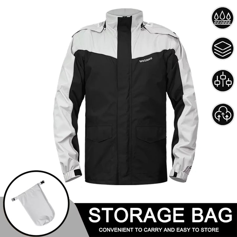 WOSAWE impermeabile da moto riflettente uomo tuta Motocross giacca antipioggia divisa - ME214 Grey S - immagine 37