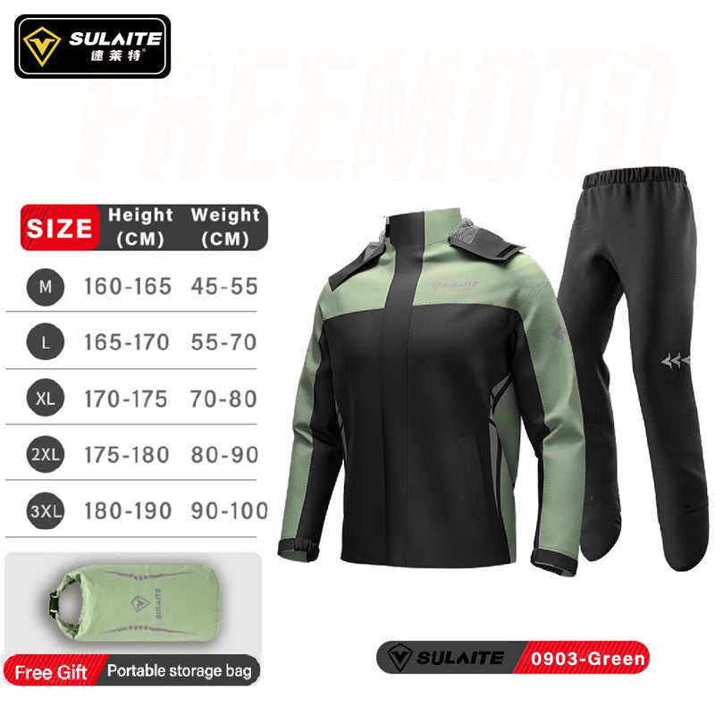 SULAITE Tuta antipioggia per moto Uomo Donna Abbigliamento Cappotto protettivo - SLT0903-Green M - immagine 11
