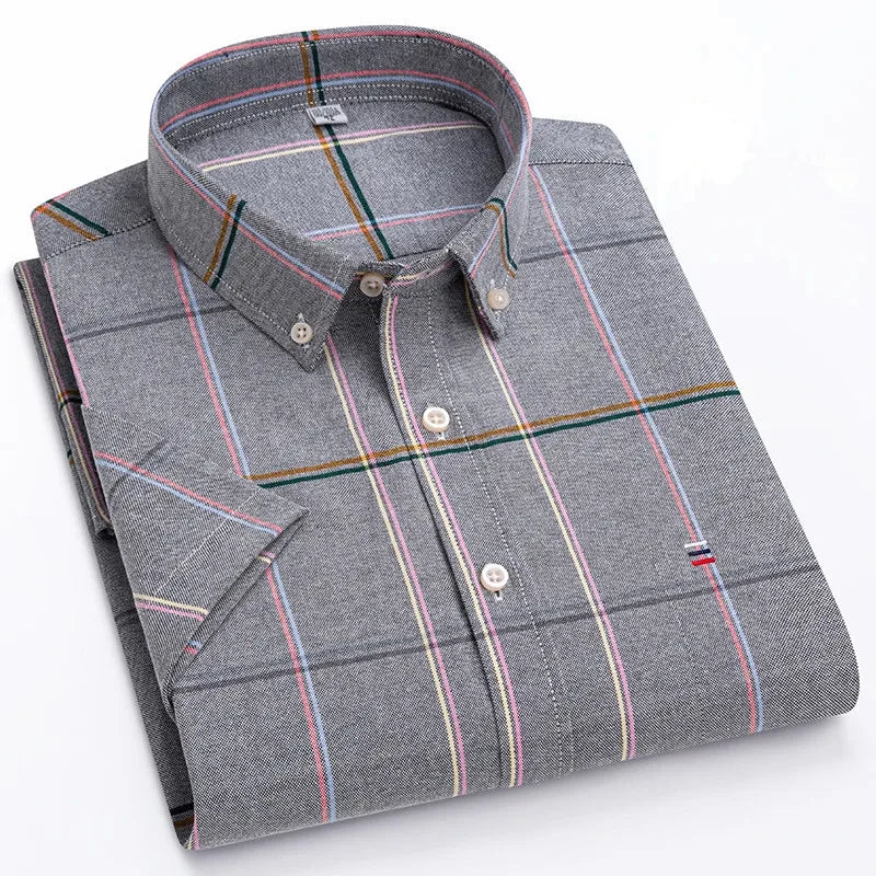 Camicia Oxford da uomo Bamboople – maniche corte, traspirante, casual business, plaid, estate e primavera - Campeda