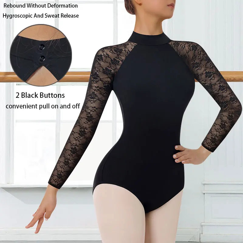 Body da danza classica a maniche lunghe con collo alto donna per top - immagine 11
