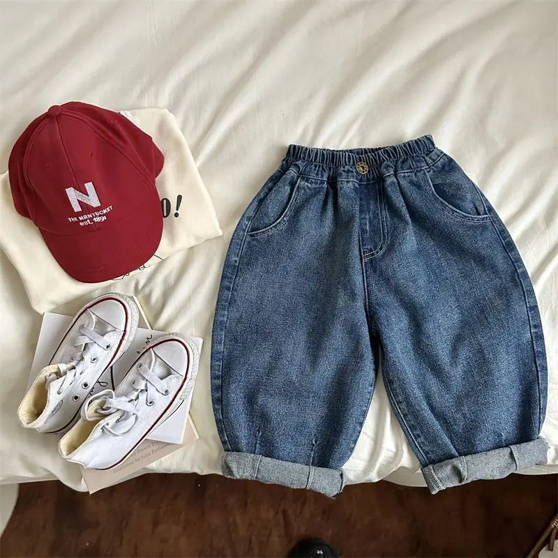 Autunno Bambini Pantaloni in denim Jeans larghi per ragazzi e ragazze Casual Trendy - immagine 2