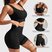 Set da yoga a costine senza cuciture allenamento per donna 2 pezzi Tute - immagine 6