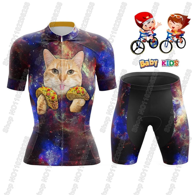 Maglia da ciclismo per bambini divertente cartone animato gatto Set estate manica - immagine 18