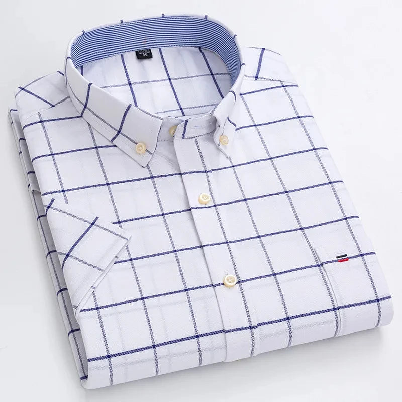 Camicia Oxford da uomo Bamboople – maniche corte, traspirante, casual business, plaid, estate e primavera - Campeda
