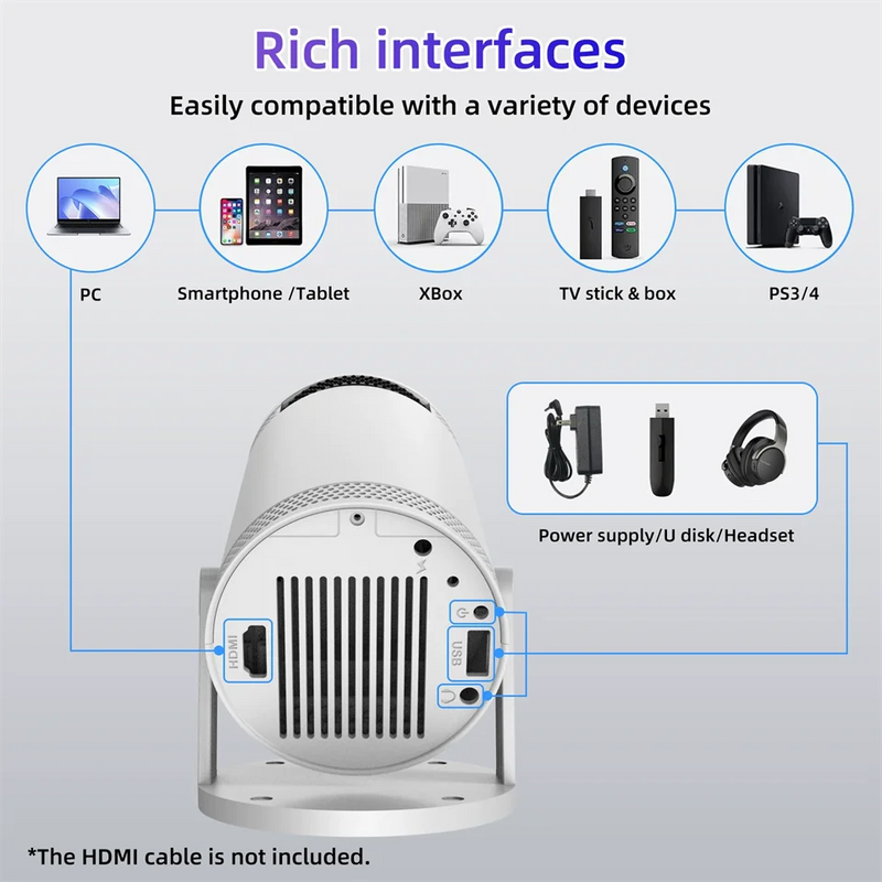 Proiettore portatile per esterni Home Theater Proiettore Transpeed Android 11 260ANSI Allwinner 713 1280 * 720P4K180 BT 5.0