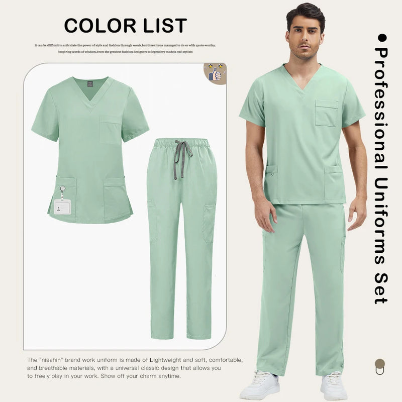 Abbigliamento da lavoro uomo Scrub clinici alla moda Set Uniformi mediche ospedaliere - Avocado green S - immagine 16