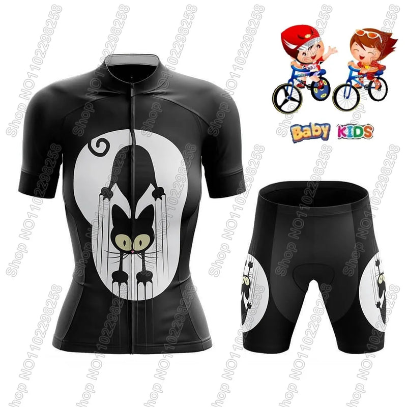 Maglia da ciclismo per bambini divertente cartone animato gatto Set estate manica - immagine 2