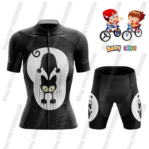 Maglia da ciclismo per bambini divertente cartone animato gatto Set estate manica