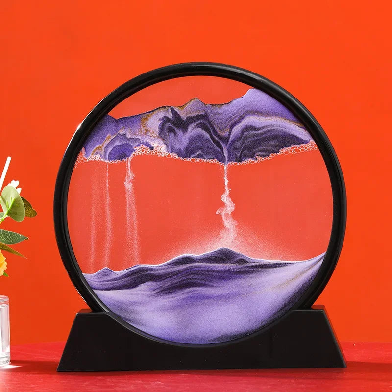 Immagine di arte della sabbia in movimento 3D Vetro rotondo Paesaggio marino profondo Clessidra Sabbie mobili Mestiere che scorre Pittura di sabbia Ufficio Decorazioni per la casa Regalo