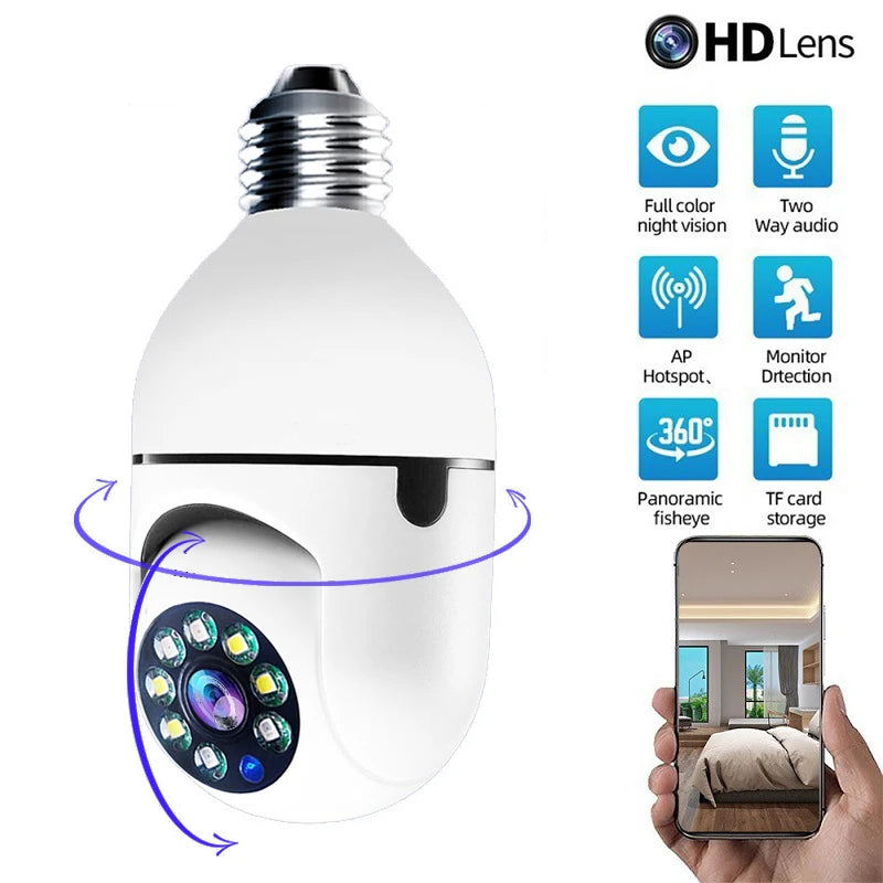Telecamera IP WiFi 4G E27 Lampadina Cam 3MP Wireless Baby Monitor AI Tracciamento - immagine 3