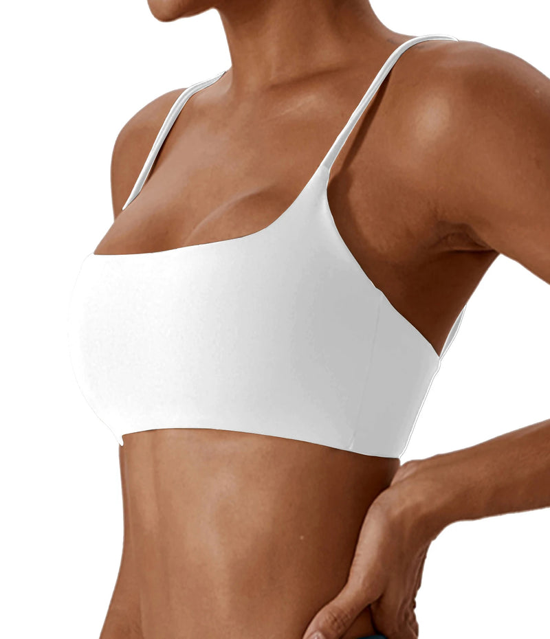 Reggiseno sportivo incrociato sul retro in tessuto super morbido fitness top - Whtie S - immagine 19