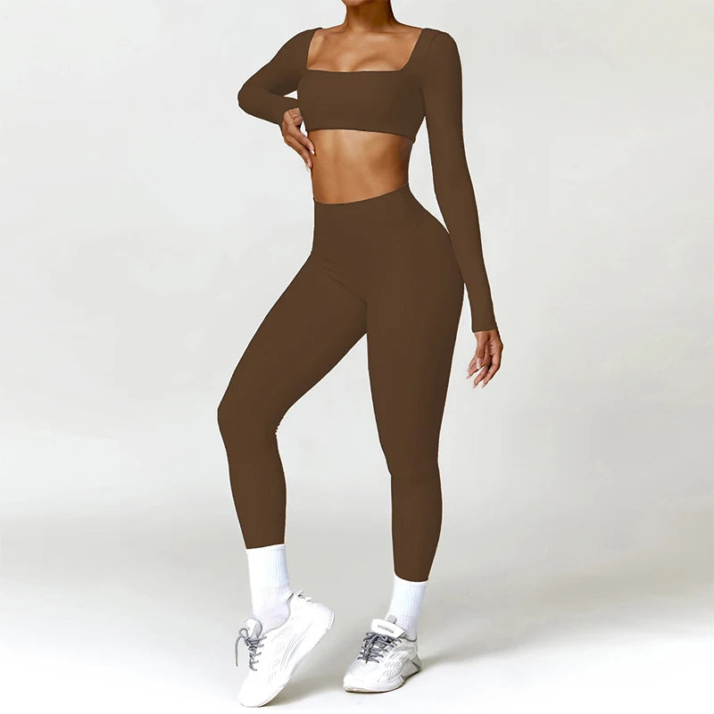 Completo fitness donna 2 pezzi hearuisavy – leggings push up vita alta e top maniche lunghe, traspirante quick dry - Campeda