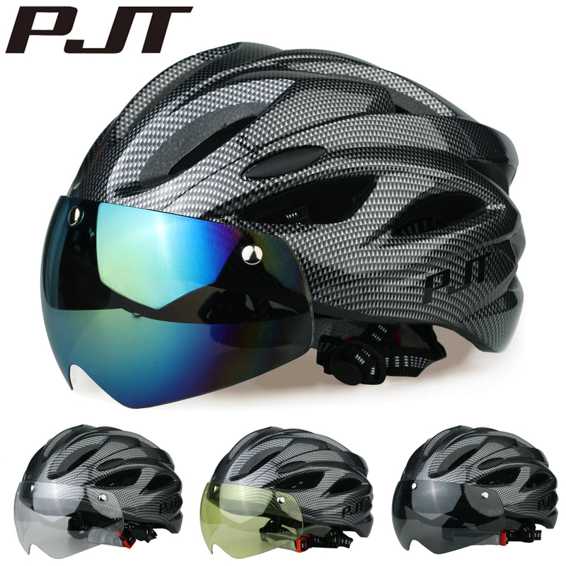 Casco Ciclismo PJT con Occhiali Magnetici – MTB e Strada Ultraleggero con Visiera Rimovibile