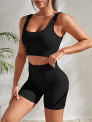Set da yoga a costine senza cuciture allenamento per donna 2 pezzi Tute - immagine 5