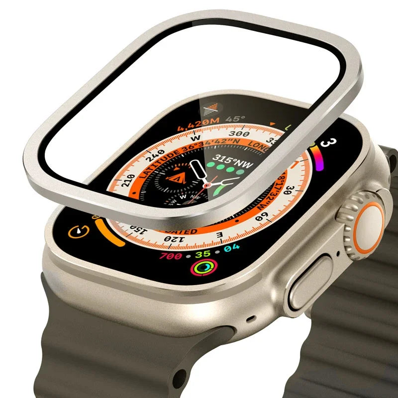 Vetro temperato per Apple Watch Ultra 49mm Telaio in metallo titanio Pellicola antigraffio per accessori protezione schermo serie Ultra 2