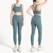 Completo fitness donna ZHUMU GYM – set yoga 2 pezzi con leggings con tasche, traspirante e quick dry - Campeda