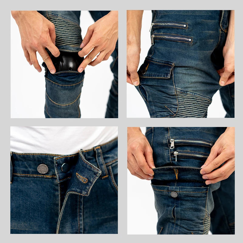 Pantaloni Moto Protettivi con Protezioni – Jeans Motocross Anticaduta con Doppia Cerniera, Pantaloni Riding Unisex 4 Stagioni