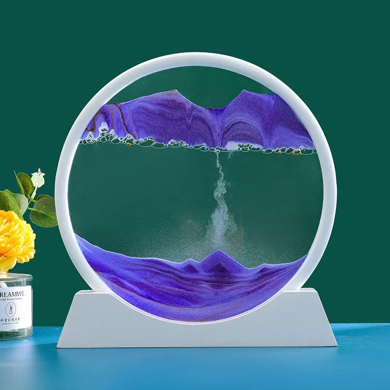 Immagine di arte della sabbia in movimento 3D Vetro rotondo Paesaggio marino profondo Clessidra Sabbie mobili Mestiere che scorre Pittura di sabbia Ufficio Decorazioni per la casa Regalo