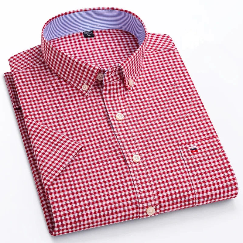 Camicia Oxford da uomo Bamboople – maniche corte, traspirante, casual business, plaid, estate e primavera - Campeda