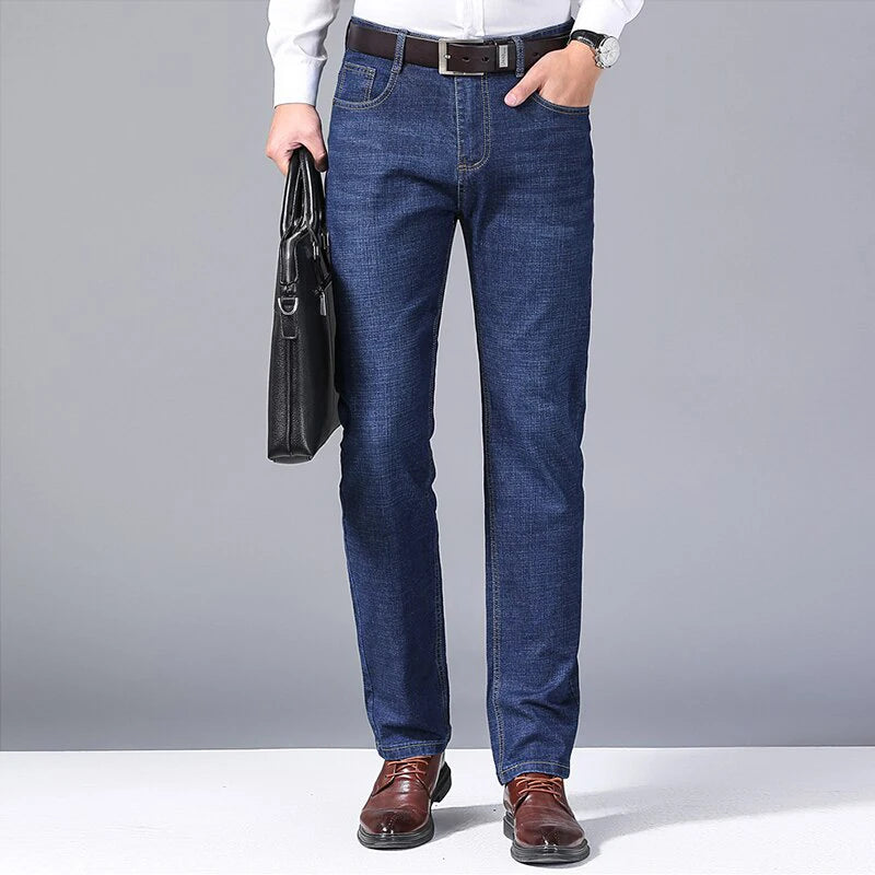 Jeans dritti da uomo Tsingyi – smart casual, elasticizzati, vita media, blu e nero - Campeda