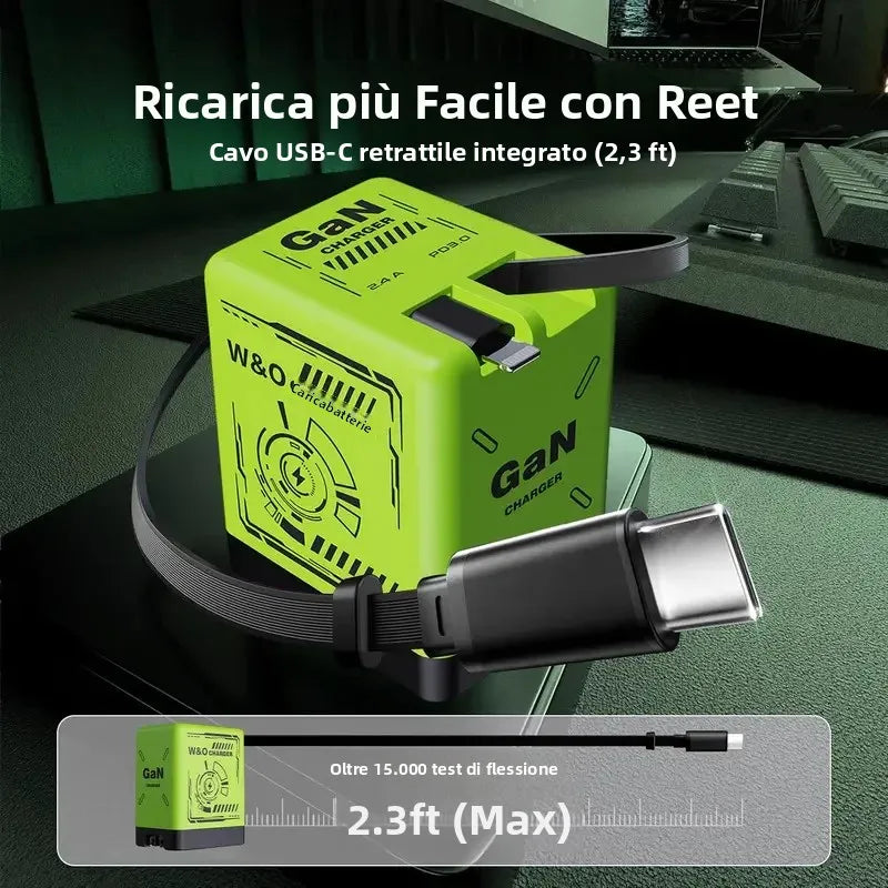 Caricatore GaN da 120W con Doppia Porta USB-C Cavo Retrattile 80cm - immagine 5