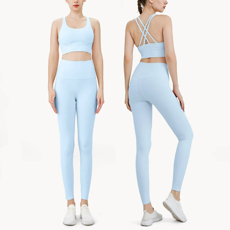 Completo fitness donna ZHUMU GYM – set yoga 2 pezzi con leggings con tasche, traspirante e quick dry - Campeda