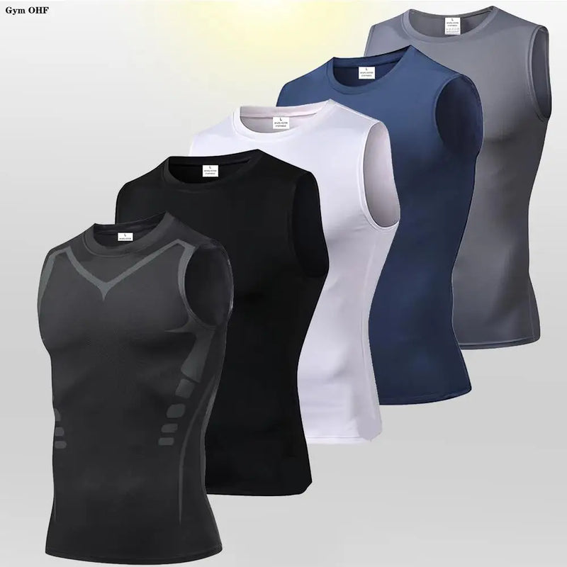 Canotta uomo compressione in Lycra – maglia palestra traspirante ad asciugatura rapida per corsa e fitness