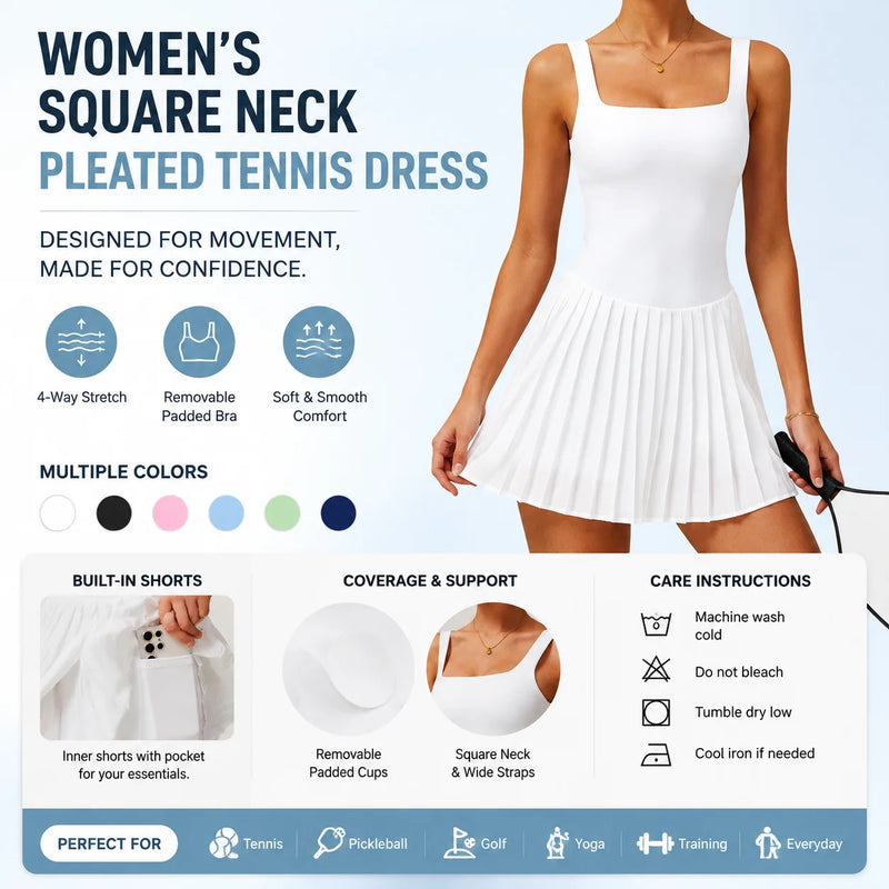 Abito da tennis plissettato con scollo quadrato donna - immagine 3