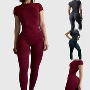 Set fitness donna 2 pezzi Histello – top attillato e leggings a costine seamless per yoga, palestra e allenamento - Campeda