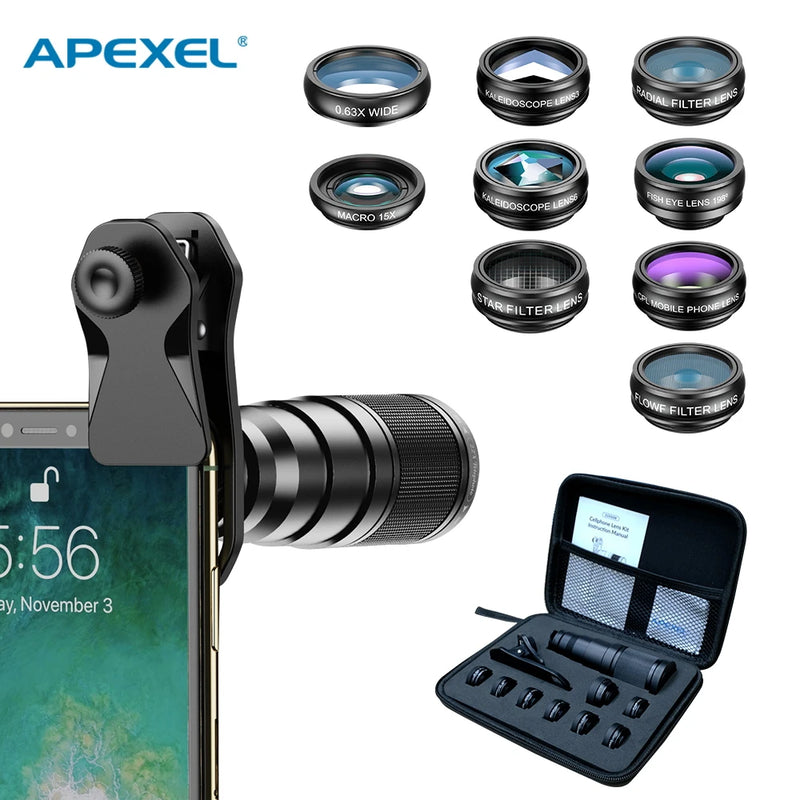 APEXEL 22X Kit teleobiettivo per iPhone Samsung 10in1 Set obiettivo fotocamera