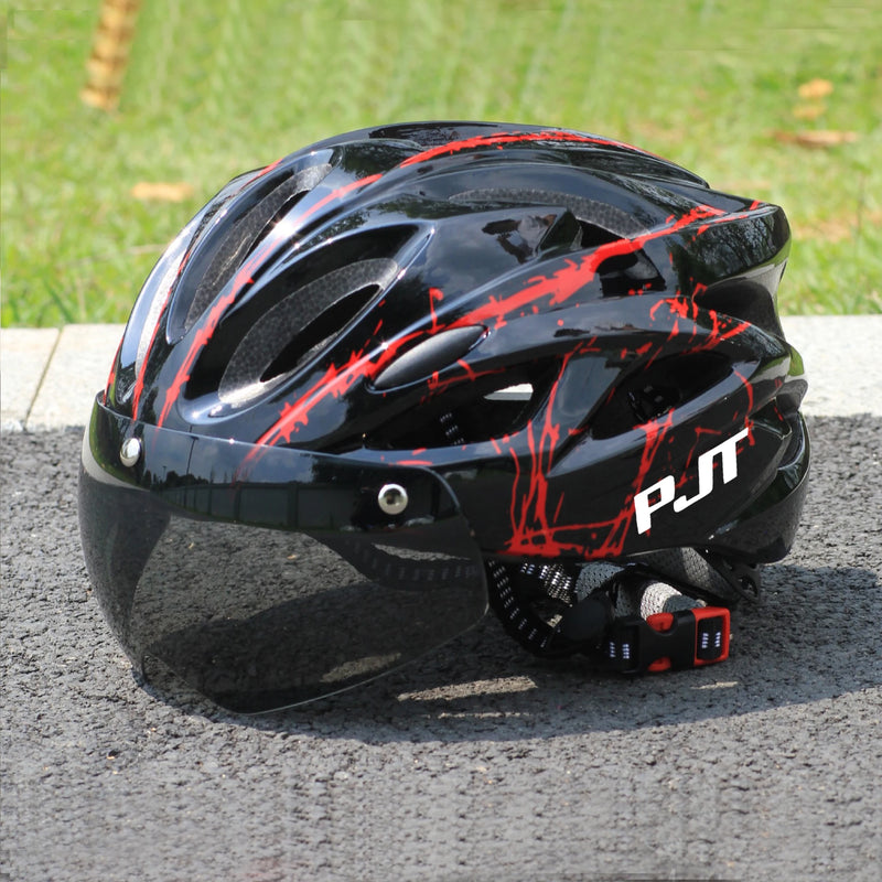 Casco Ciclismo PJT con Occhiali Magnetici – MTB e Strada Ultraleggero con Visiera Rimovibile
