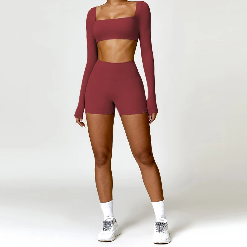 Completo fitness donna 2 pezzi hearuisavy – leggings push up vita alta e top maniche lunghe, traspirante quick dry - Campeda