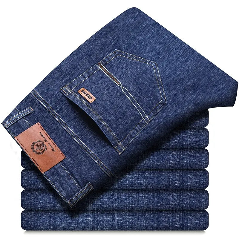Jeans dritti da uomo Tsingyi – smart casual, elasticizzati, vita media, blu e nero - Campeda