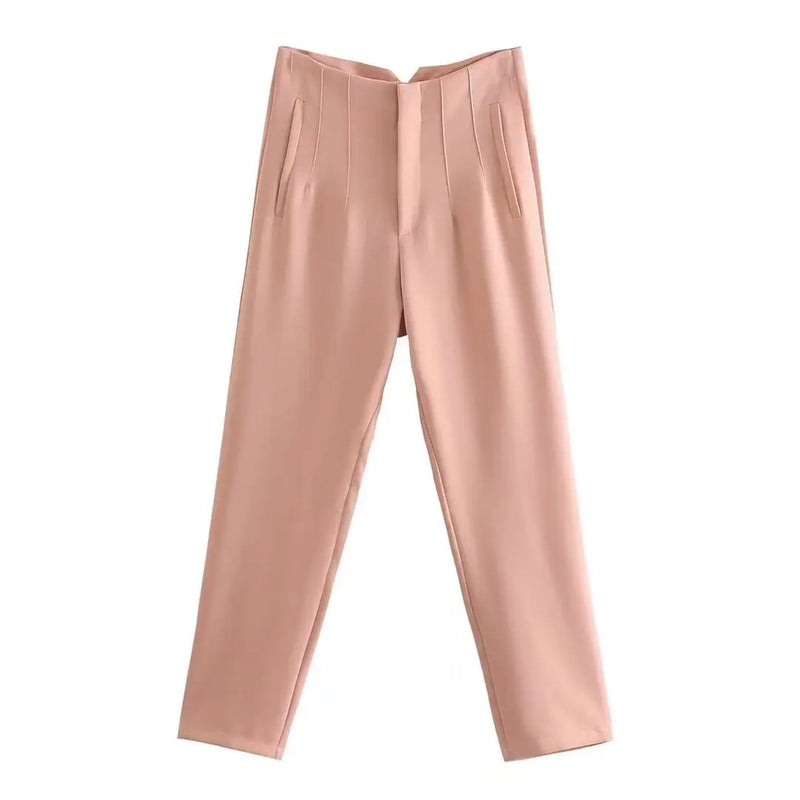 Pantaloni donna Willshela a vita alta con cerniera frontale, gamba dritta full length, stile vintage elegante e chic - Campeda