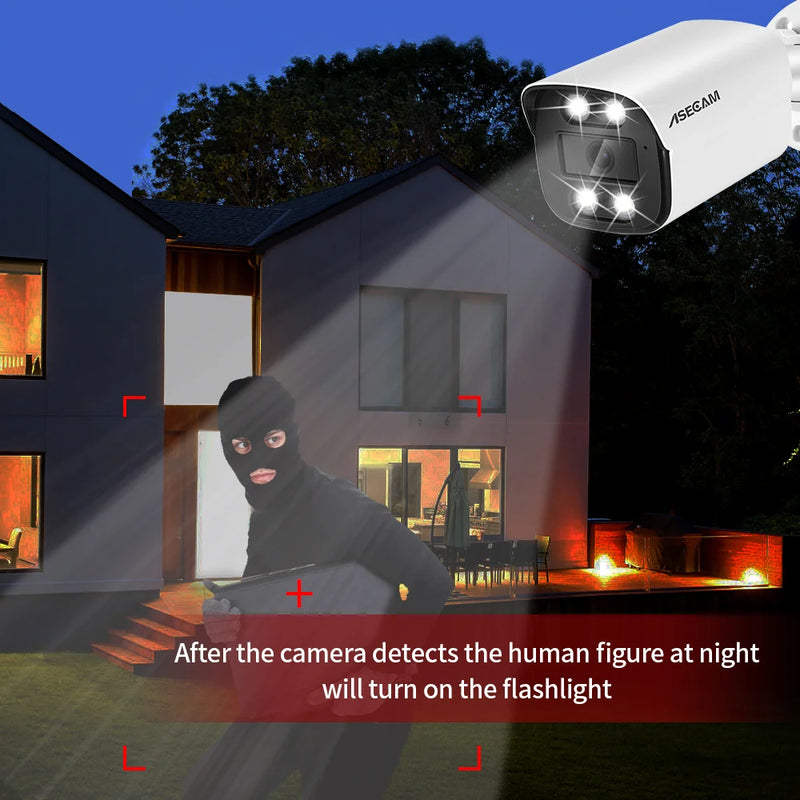 ASECAM 4K 8MP Telecamera IP CCTV esterna POE Audio H.265 Onvif AI Rilevazione