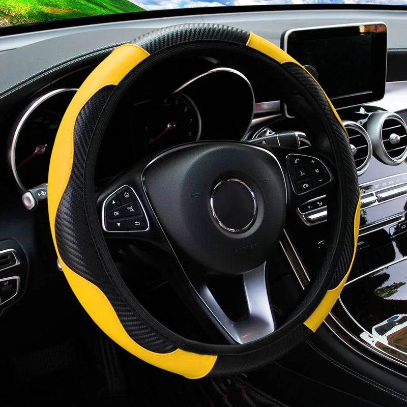 Coprivolante Auto Universale 38 cm in Pelle PU Antiscivolo e Traspirante – Copri Volante Effetto Fibra di Carbonio, Accessori Interni Auto Sportivo - Campeda