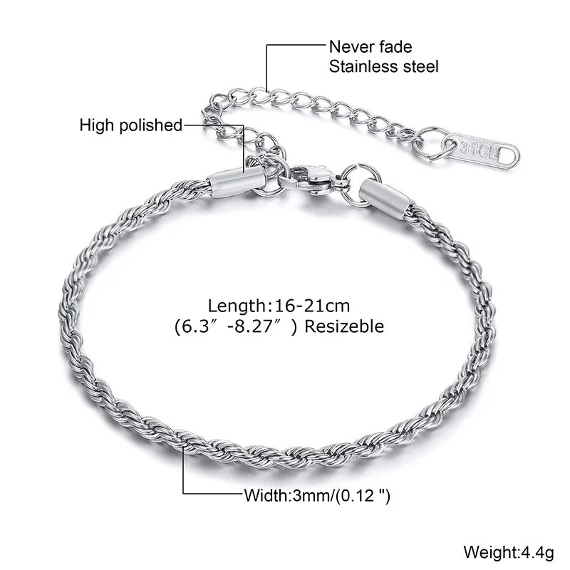 Bracciale a catena da donna color argento bracciali impilabili in acciaio inossidabile - immagine 8