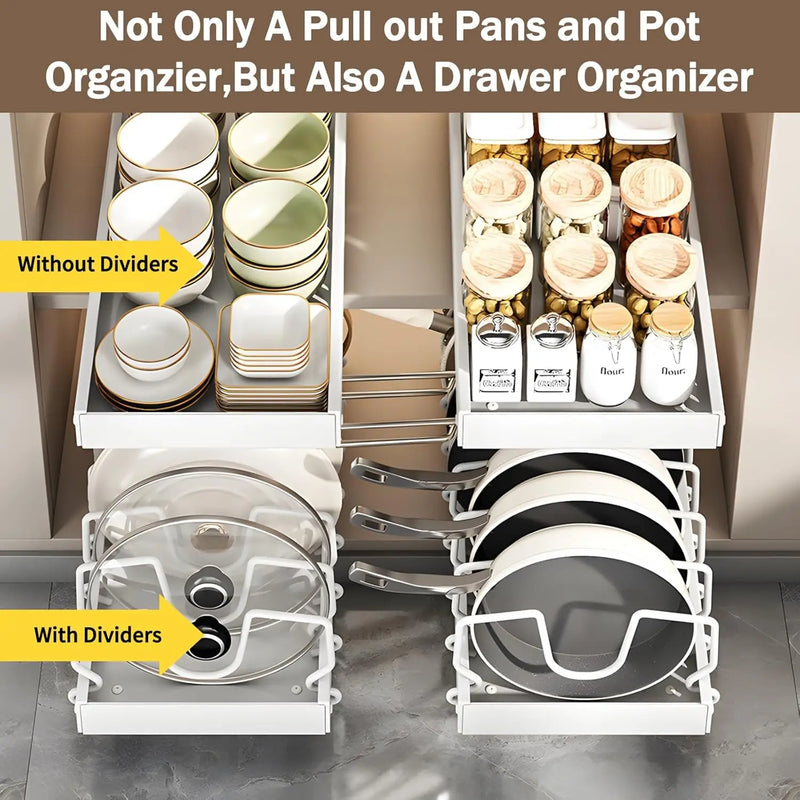 Organizzatore Pentole Regolabile Estraibile per Coperchi e Portaoggetti per Cucina Ordinata