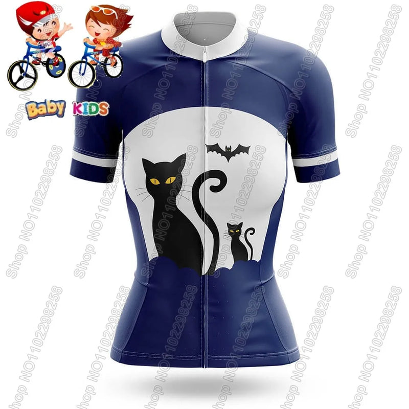Maglia da ciclismo per bambini divertente cartone animato gatto Set estate manica - immagine 15