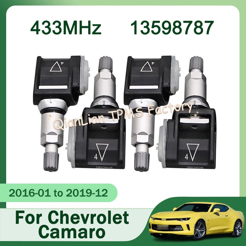 13598787 TPMS Sensore di pressione dei pneumatici per Chevrolet Camaro dal 2016 al 2019 433 MHz 1/4 pezzi Sistema di monitoraggio della pressione dei pneumatici 13540598
