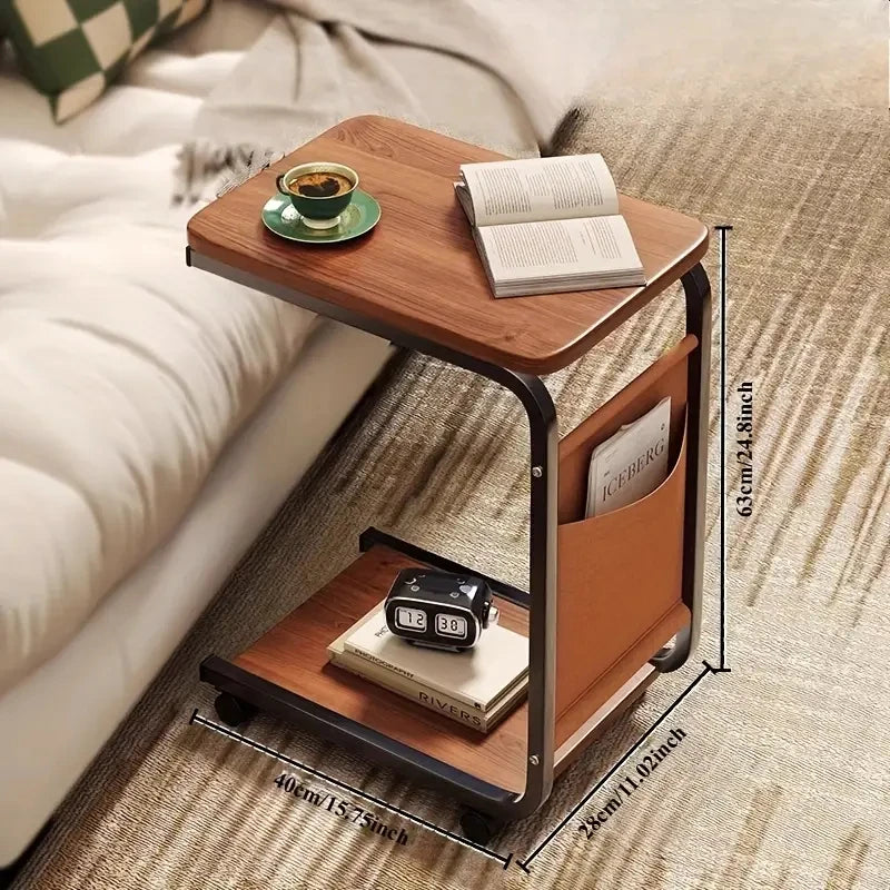 Nuovo tavolino da caffè con 360 °   Tavolino da divano a forma di C con ruote, portatile, con finitura in sughero, per camper, casa, ufficio, soggiorno, camera da letto